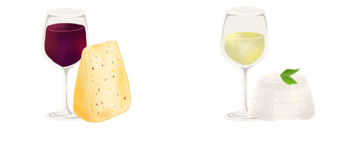 Wine glasses and cheese