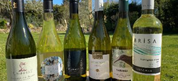 Bottles of Sauvignon Blanc wine in the sunlight