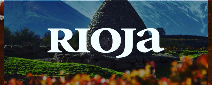 Mountain scene with Rioja written across the image
